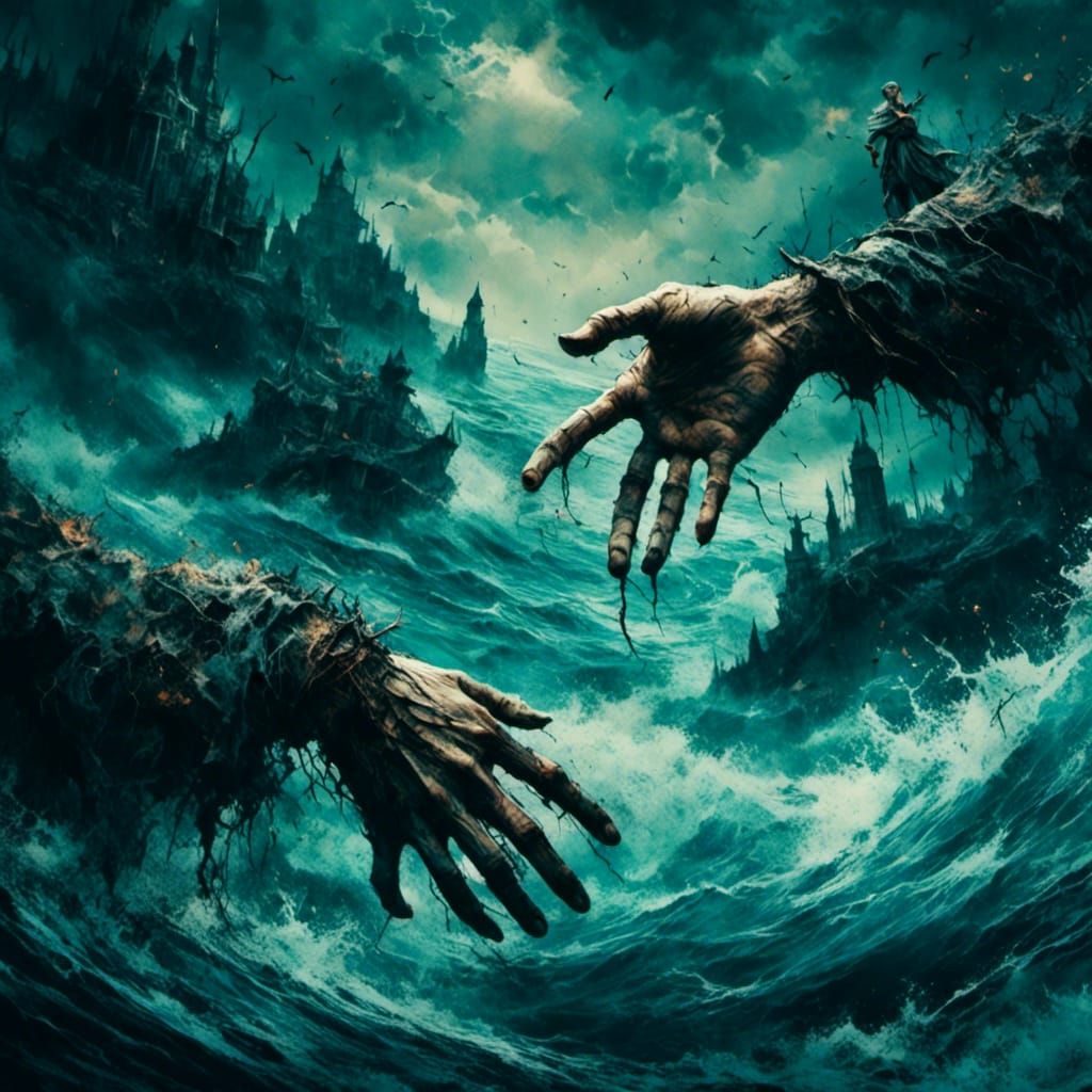 Hands Over Abyss: Dramatic Cinematic Still