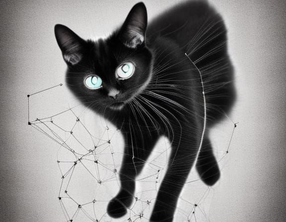 Mystical Black Cat Double Exposure Portrait