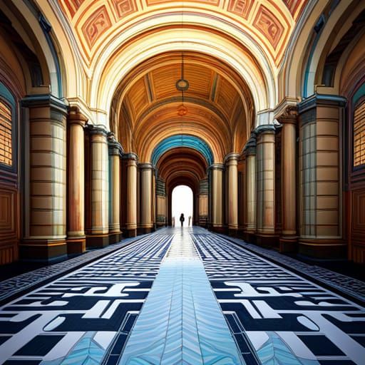 Roman Market Entrance in Psychedelic Block Mosaic Style