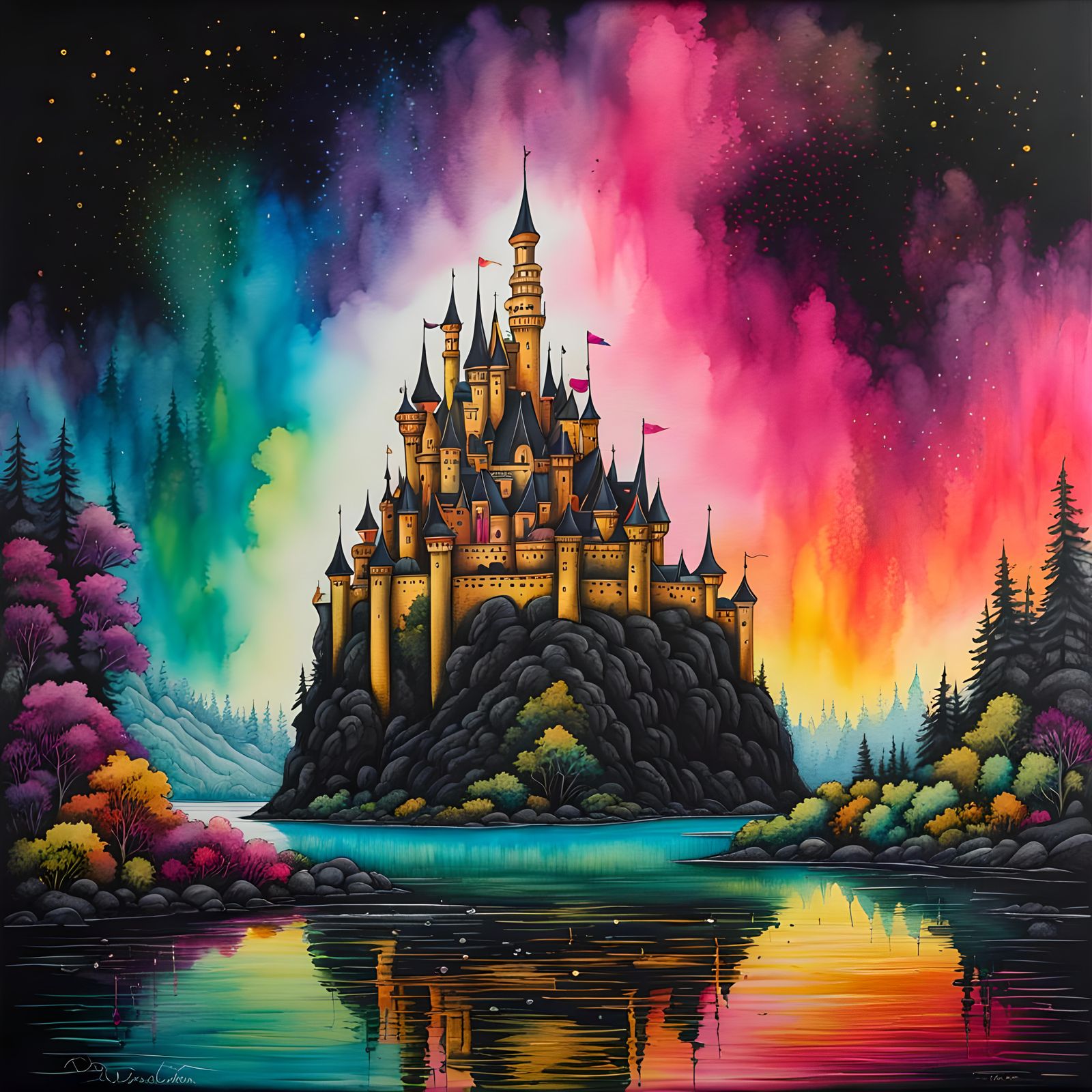 Fantasy river, fantasy castle, detailed background