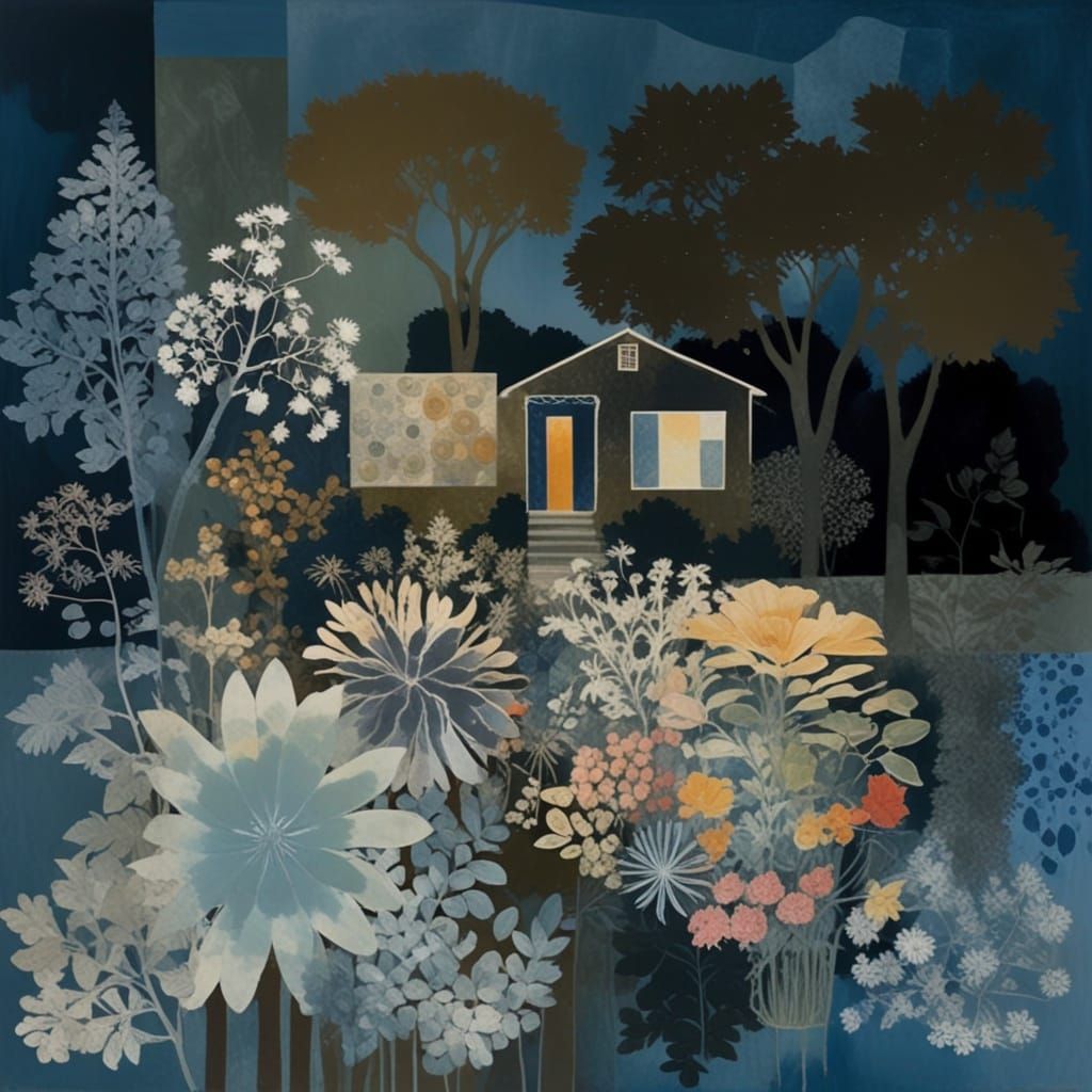 Colorful Abstract Collage Night Garden