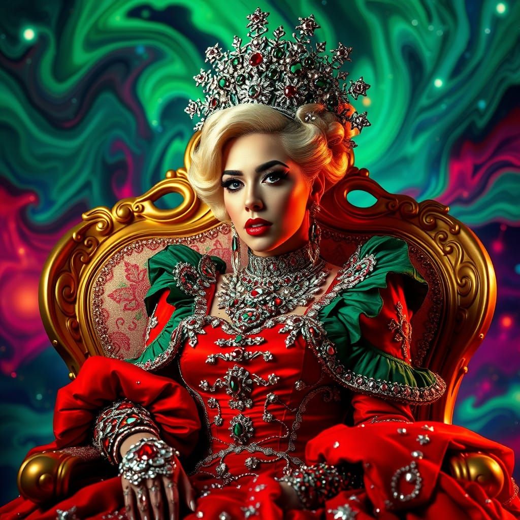 Elegant Christmas Goddess in Victorian Splendor