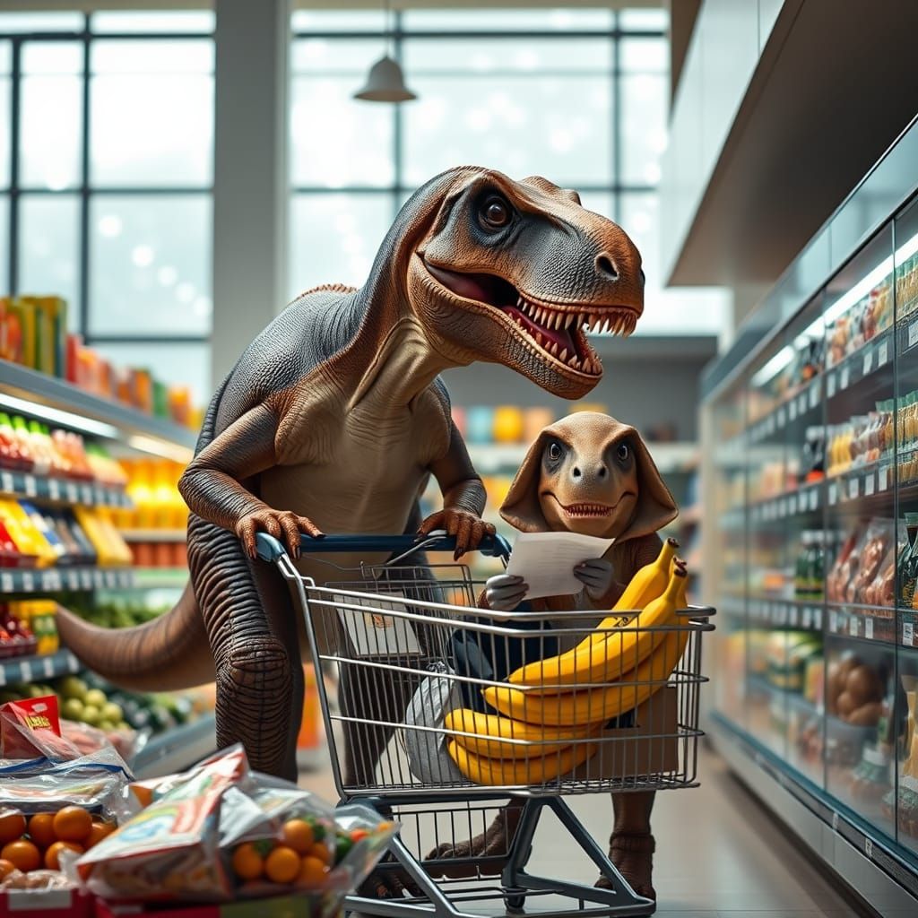 T-Rex Family Shops in a Modern Grocery Store