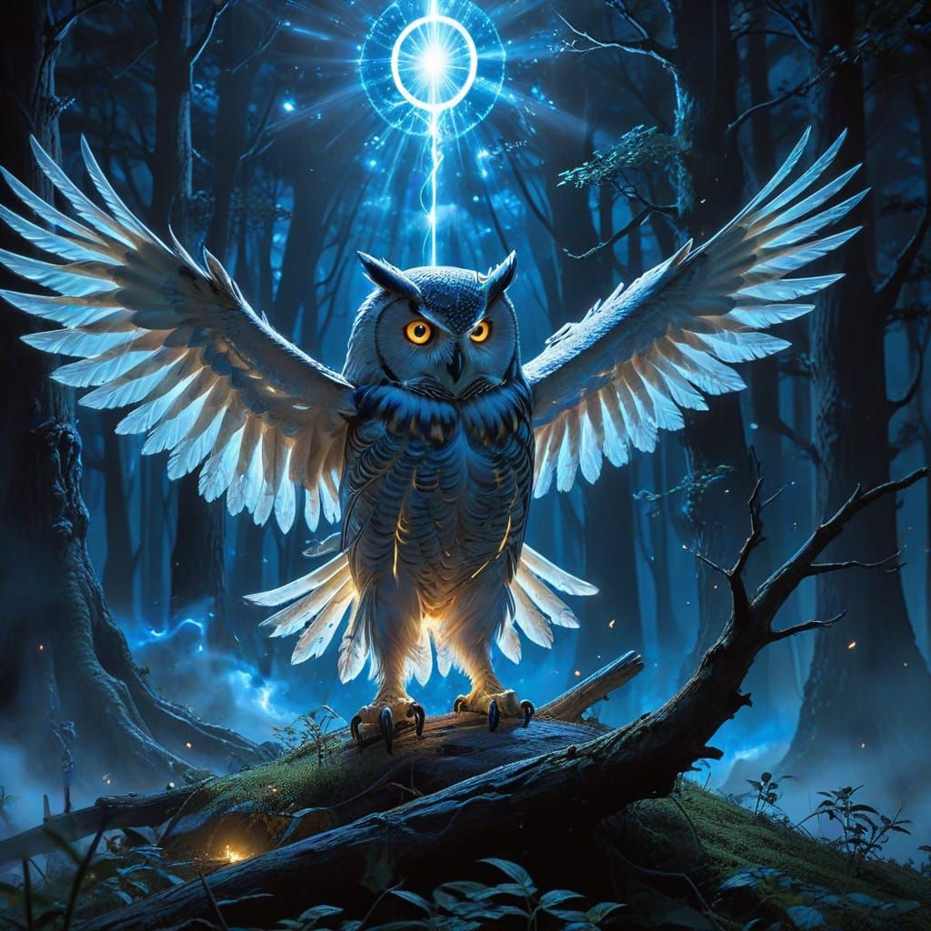 A wise, ancient owl spirit, imbued with time-traveling energ...
