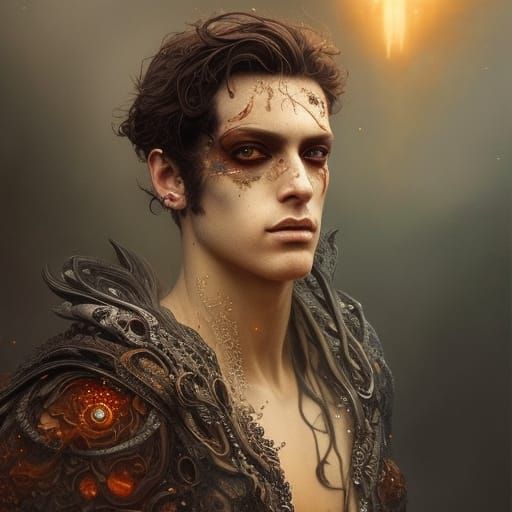 Handsome Man on Tranquil Beach in Futuristic Style