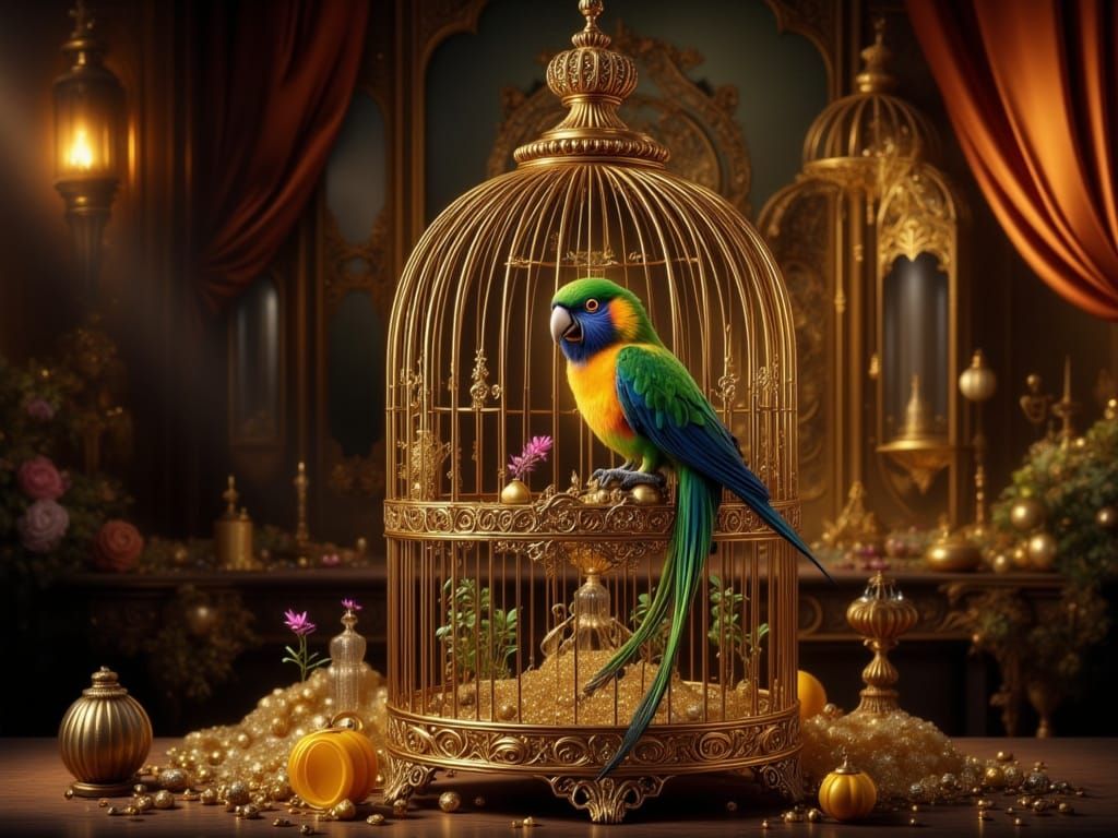 Hyperrealistic Parrot in Golden Hour Lighting