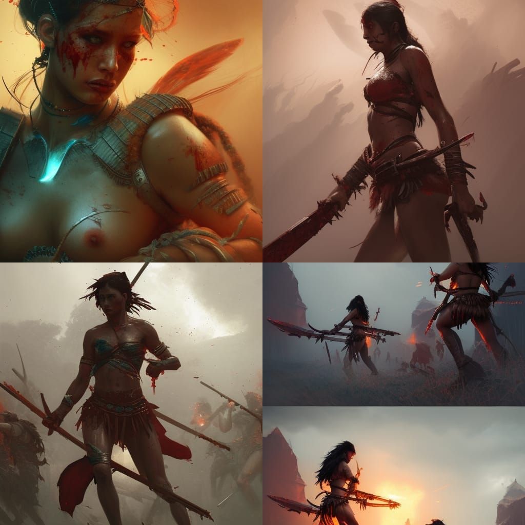 Amazon Warriors in a Dark Fantasy Battle