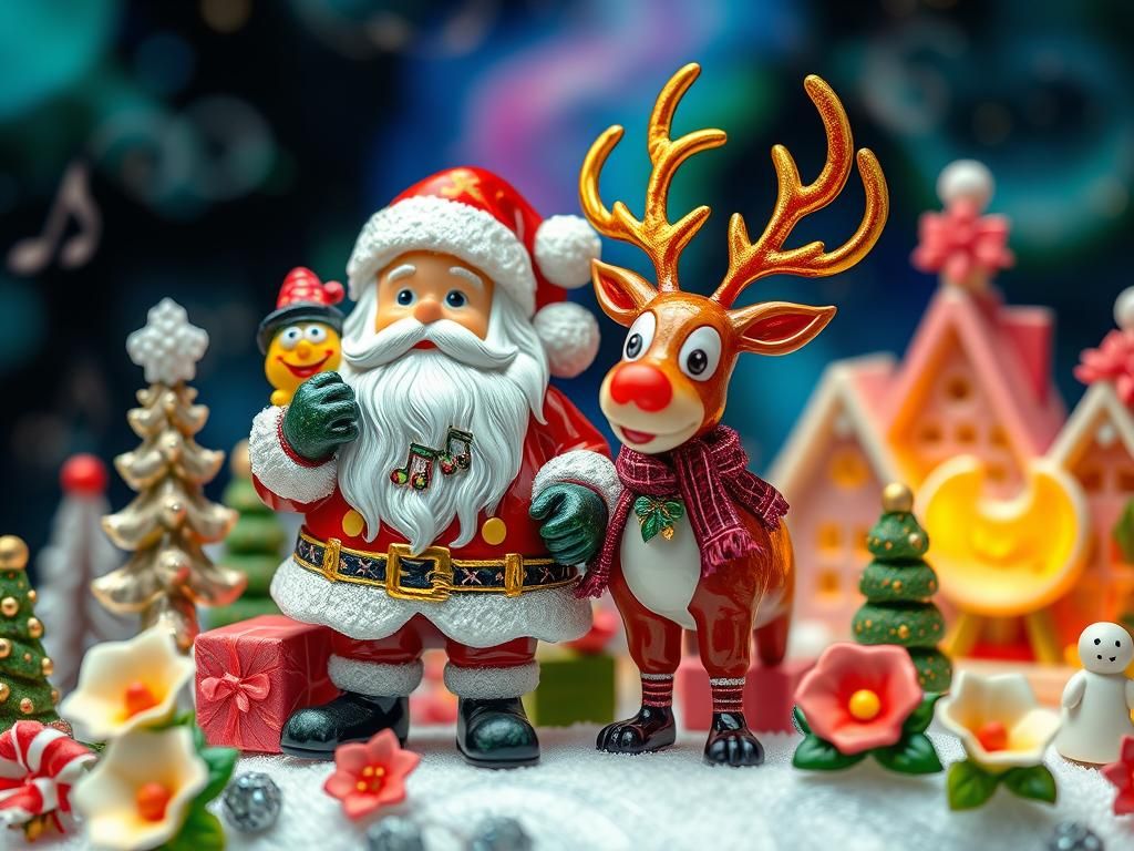 Enameled Glass Santa and Rudolph Figurines