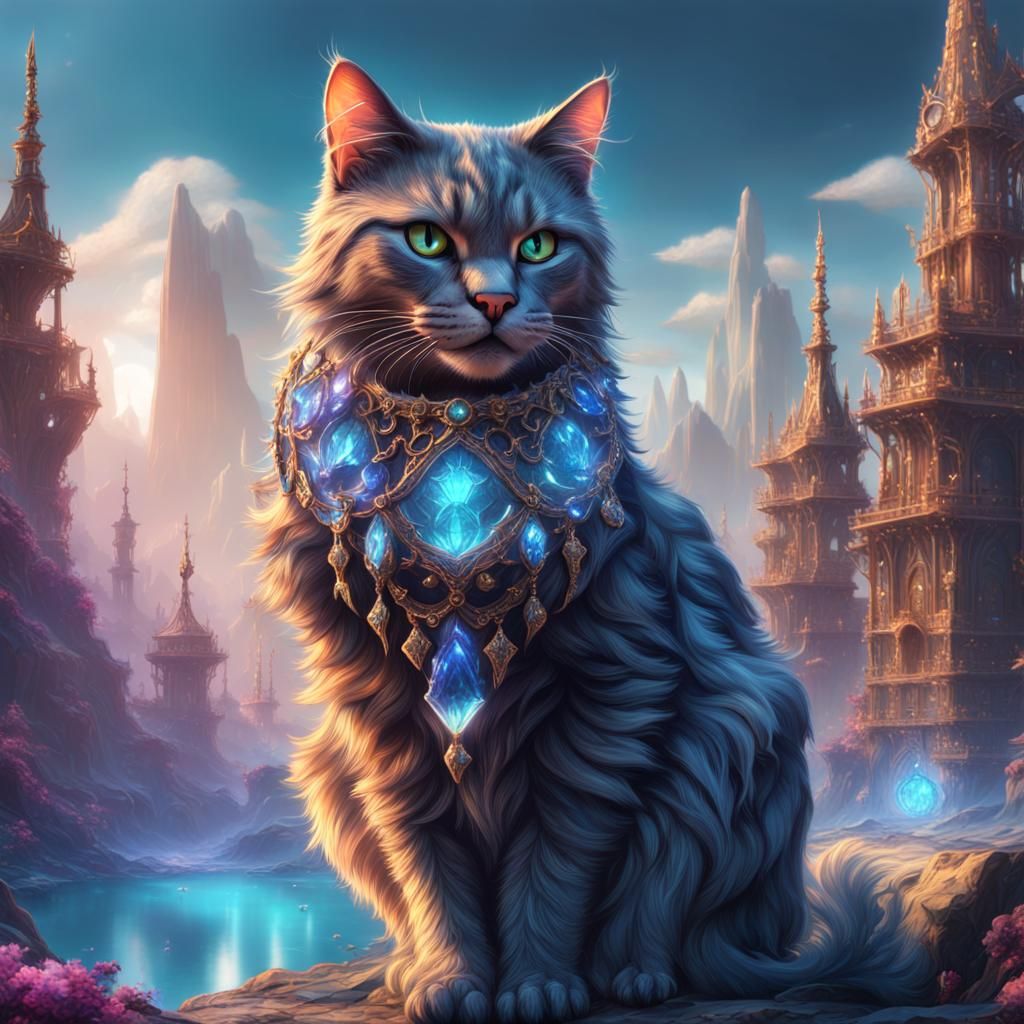 Detailed Crystal Cat Matte Painting in 8K