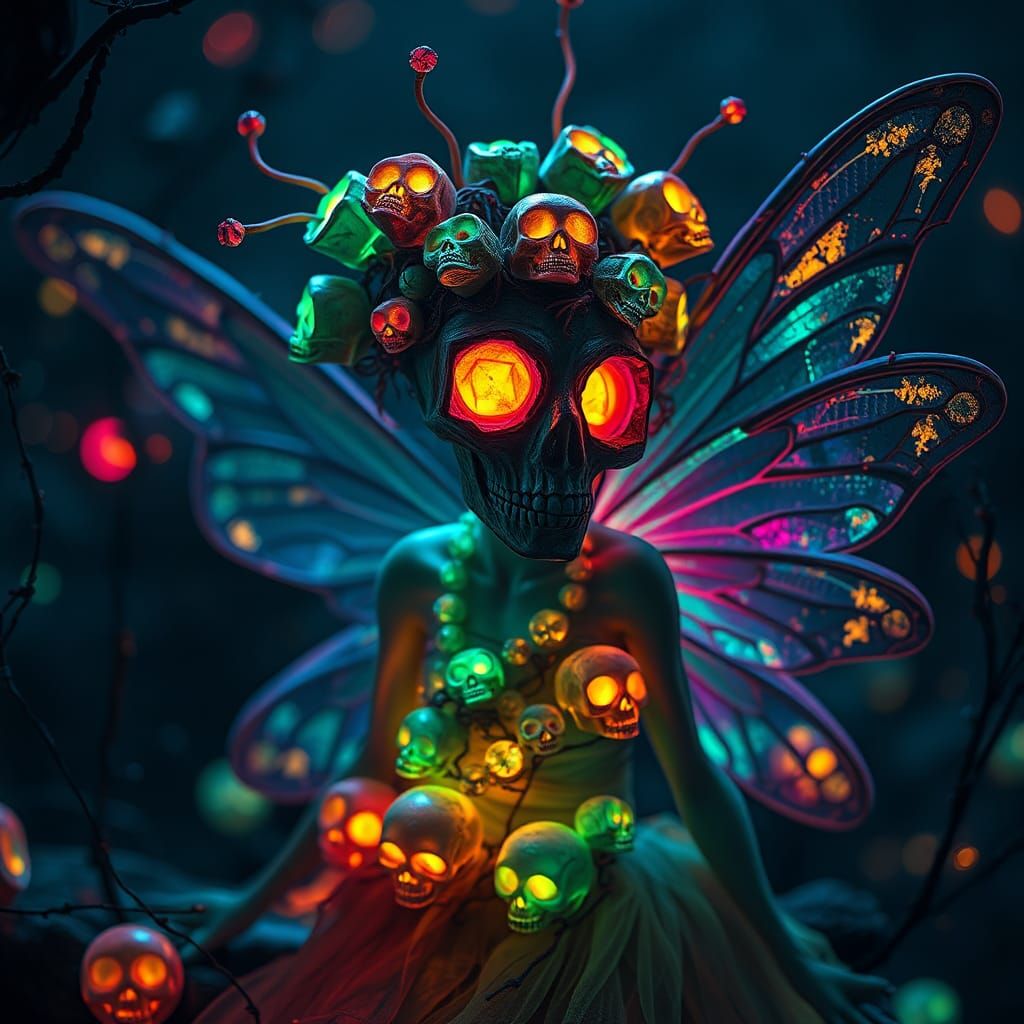 Luminescent Pixie Fairy with Topaz Skulls