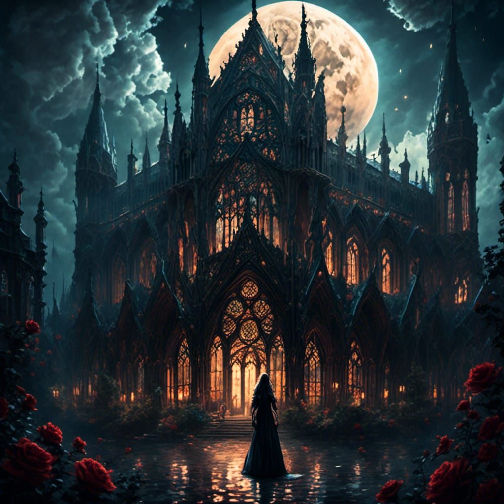 Moonlit Gothic Cathedral in Mystical Night Scene
