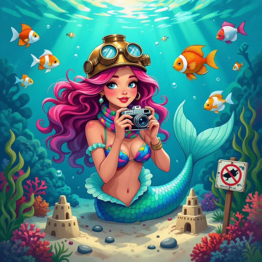 Mermaid Photographer in a Fish Tank, Splash Art