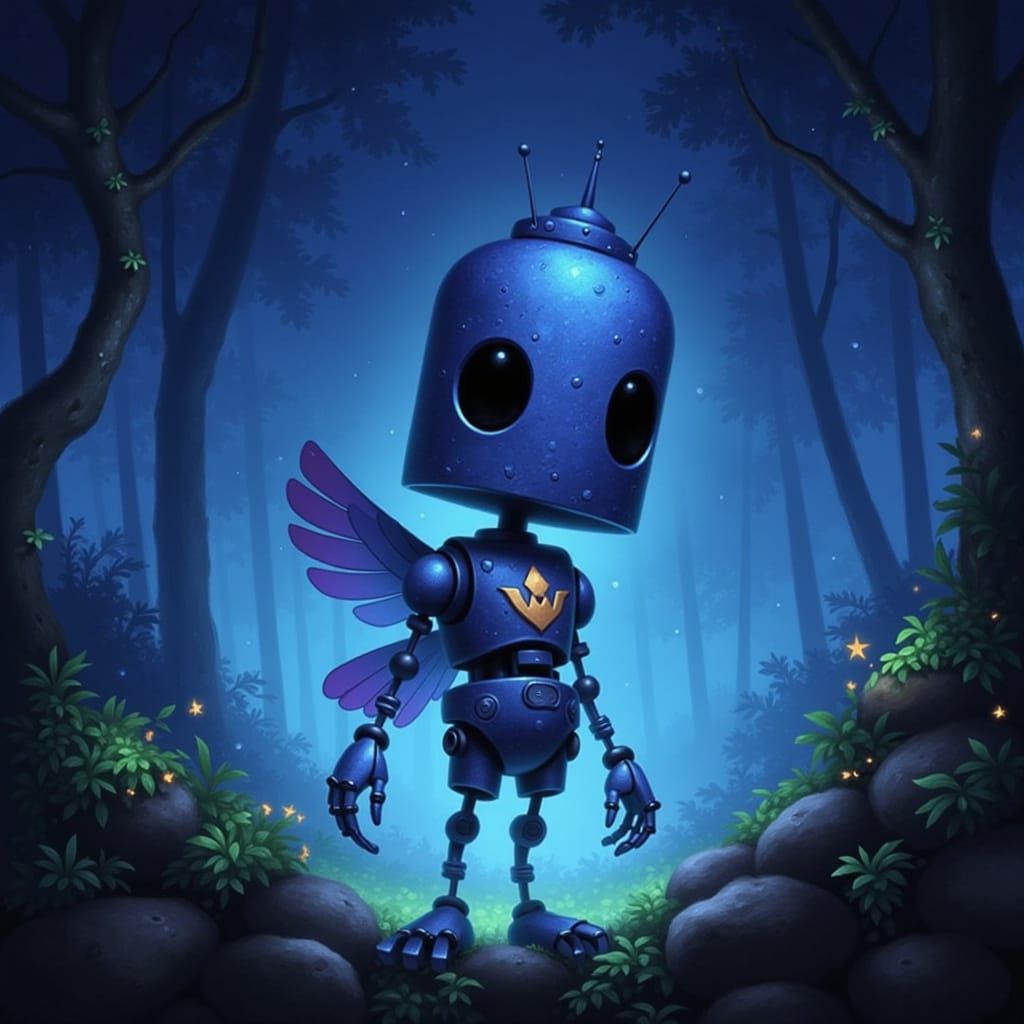 Fantastical Creature in Bioluminescent Forest