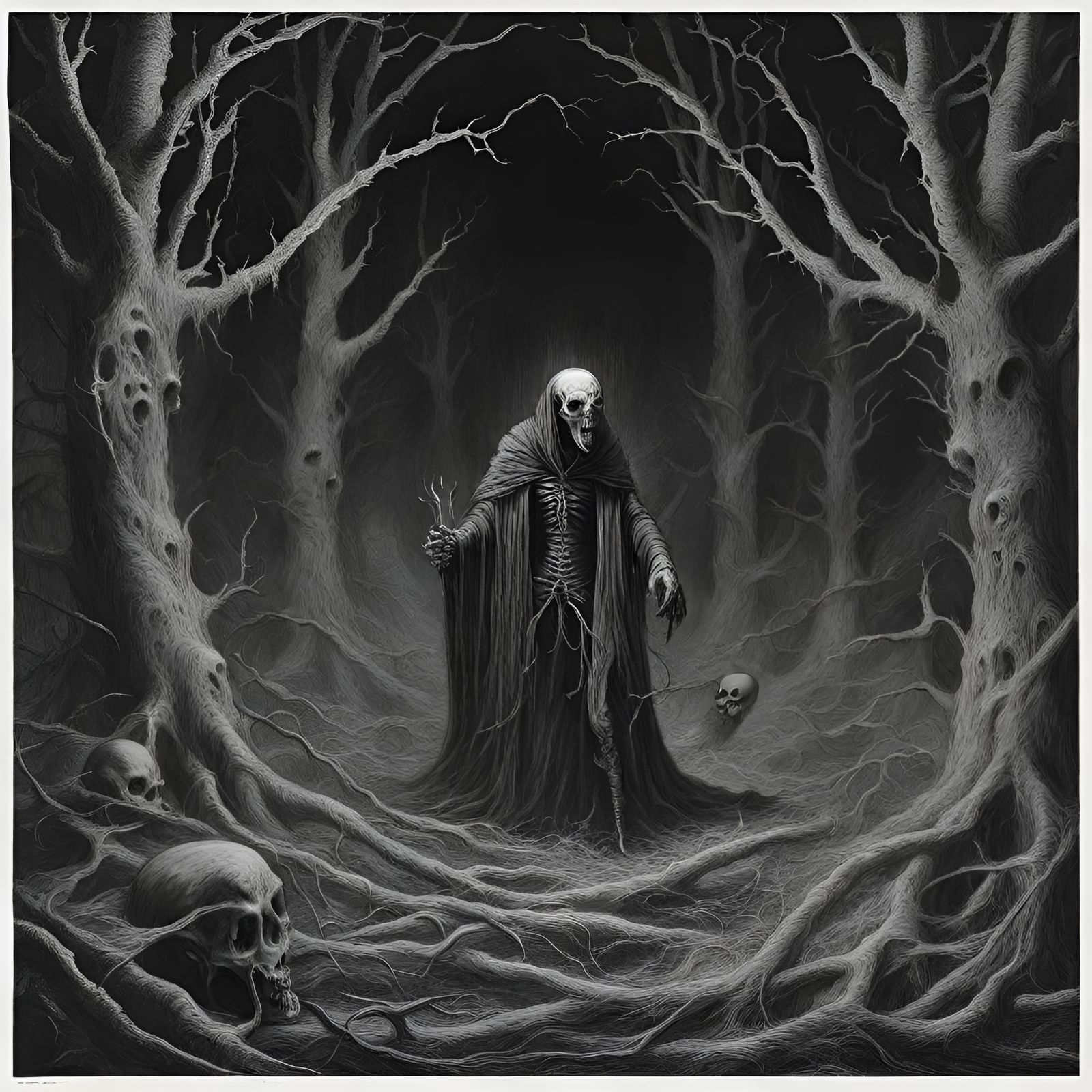 Nightmare of Death: Black and White Horror Illustration