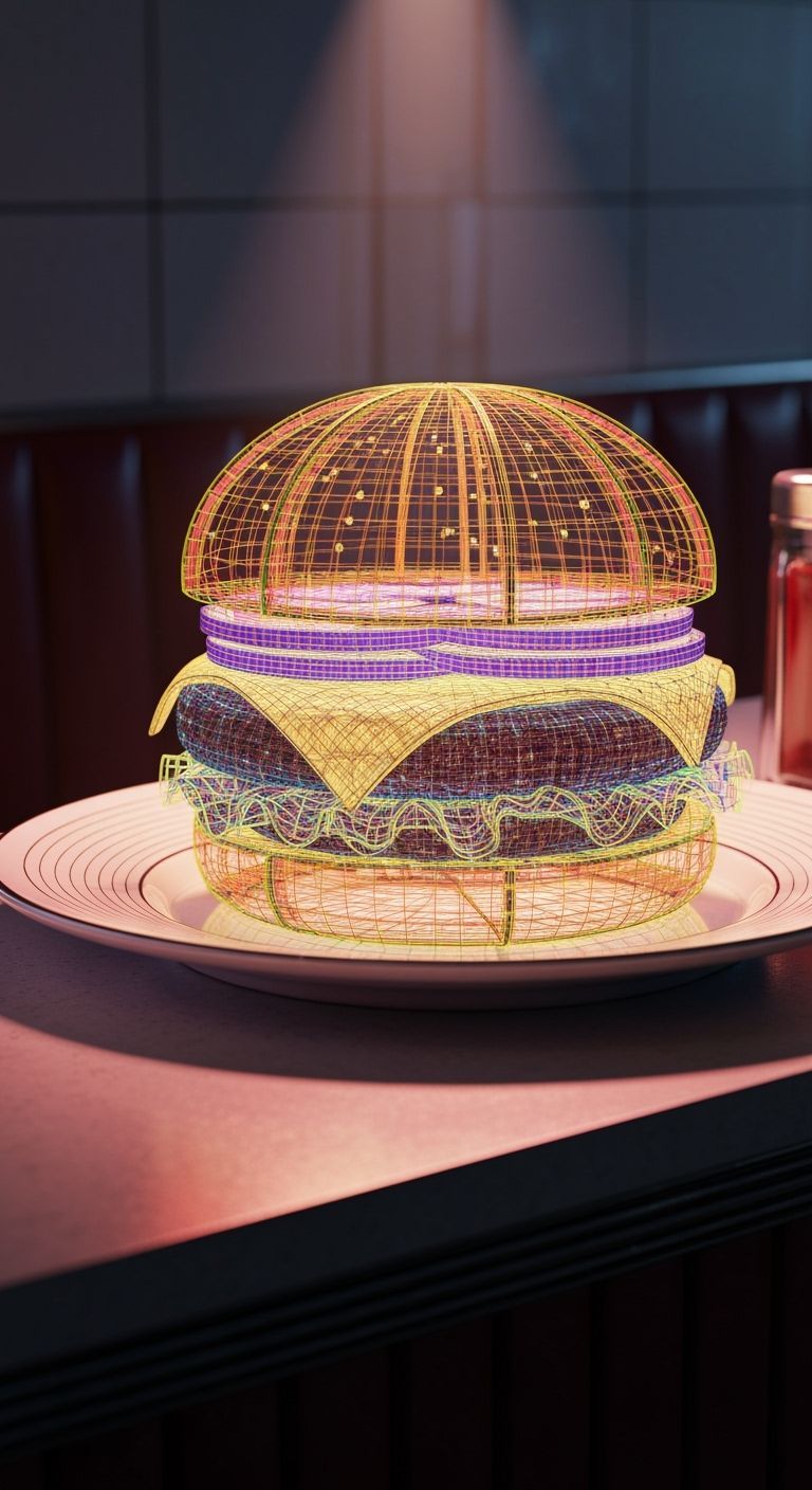 Hamburger Blueprint in Vivid 3D Rendering