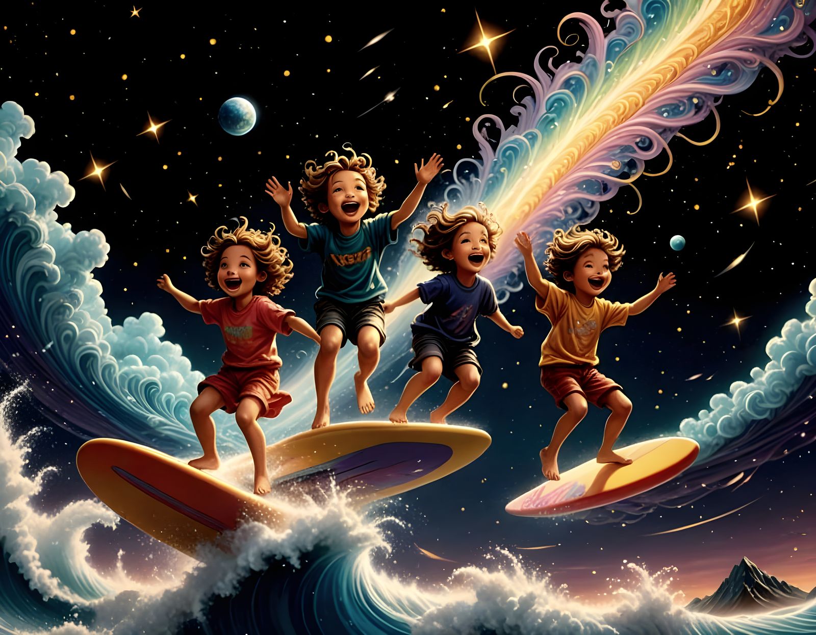 Children Celebrate Among Cosmic Glitter
