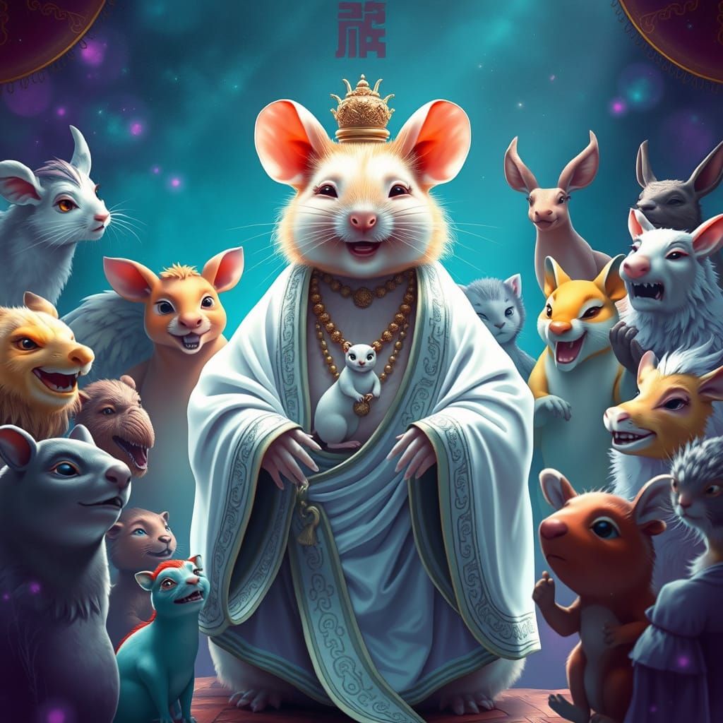 Blonde Wood Rat Celebrates Zodiac Party with Buddha