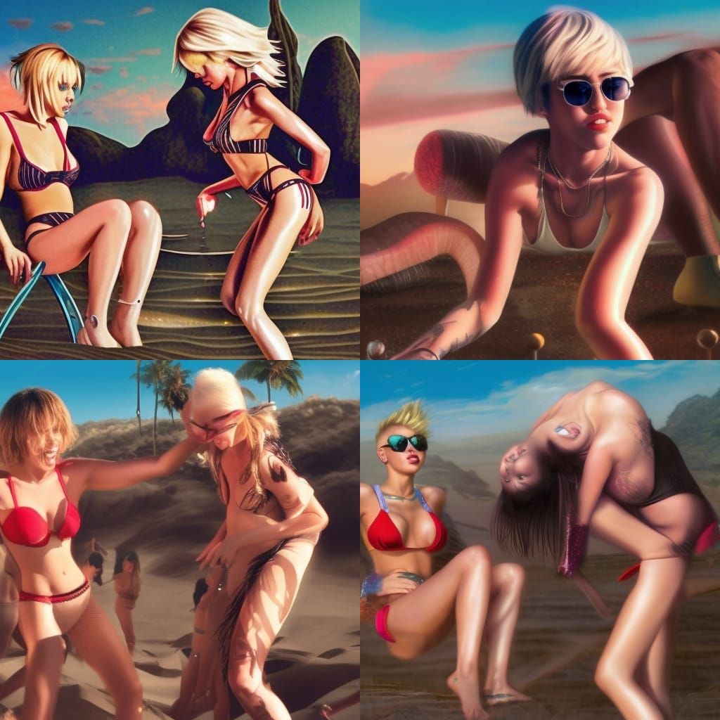Beach Party with Dancing Girls in Comic Book Style