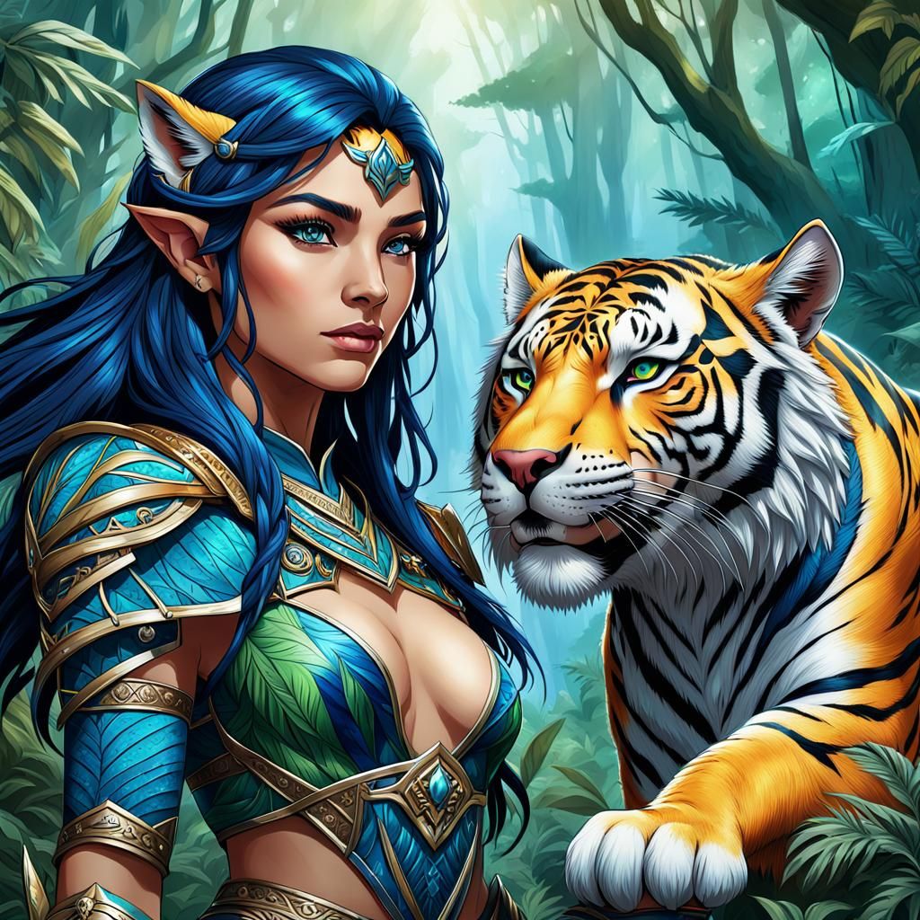 Elven Ranger Transformation into Saber-Toothed Tiger