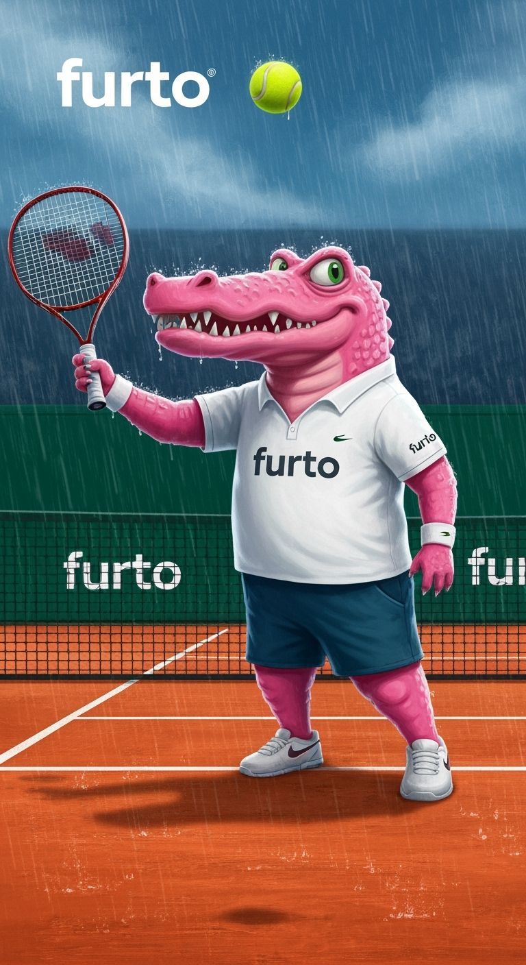 Pink Crocodile Tennis Player in Neo-Impressionist Style
