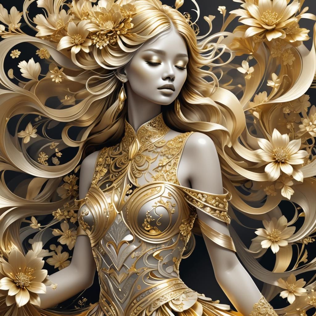 Golden Girl in Monochromatic Fractal Art