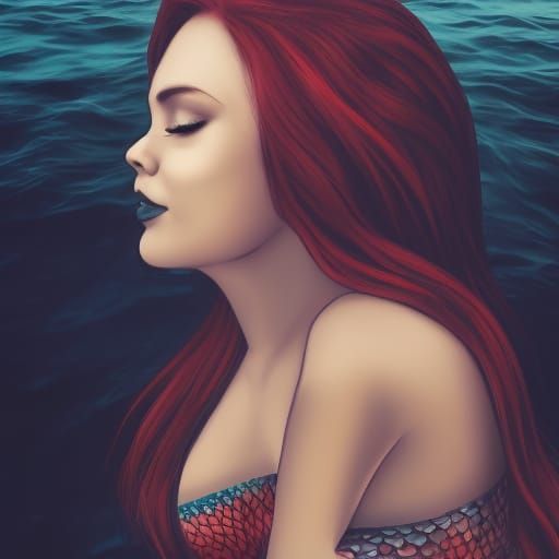 Red-Haired Mermaid on a Foamy Shore