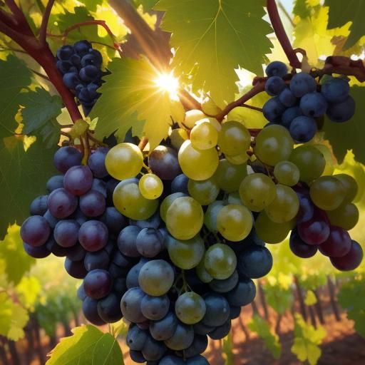 Grapes and Vineyard in Dreamy Oil Painting