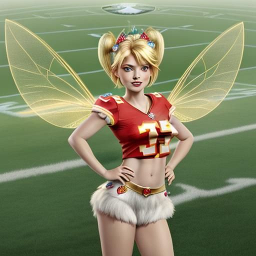 Tinkerbell Celebrates Chiefs Victory on Football Field