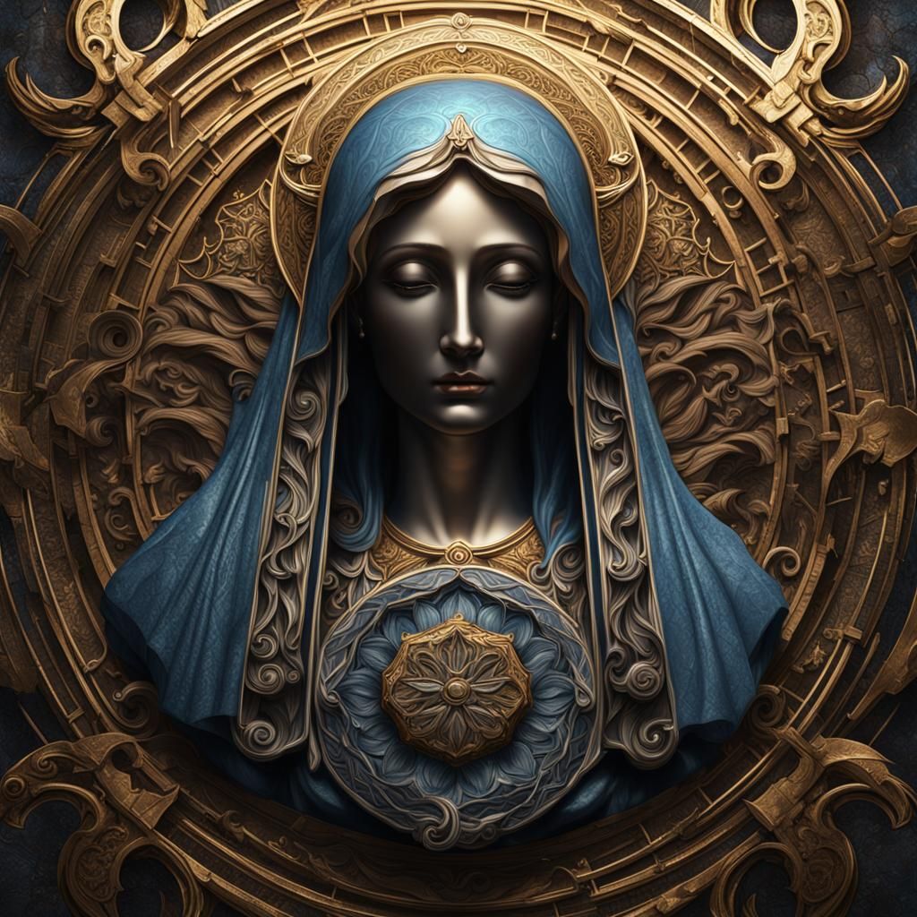 Saint Mary with Halo, Detailed Digital Art
