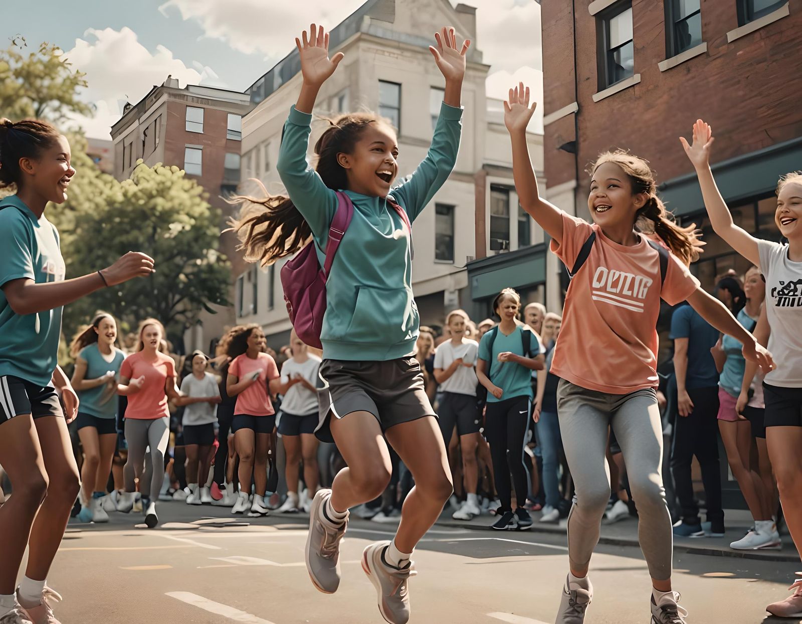 Girls Celebrate Victory in Hyperrealistic Style