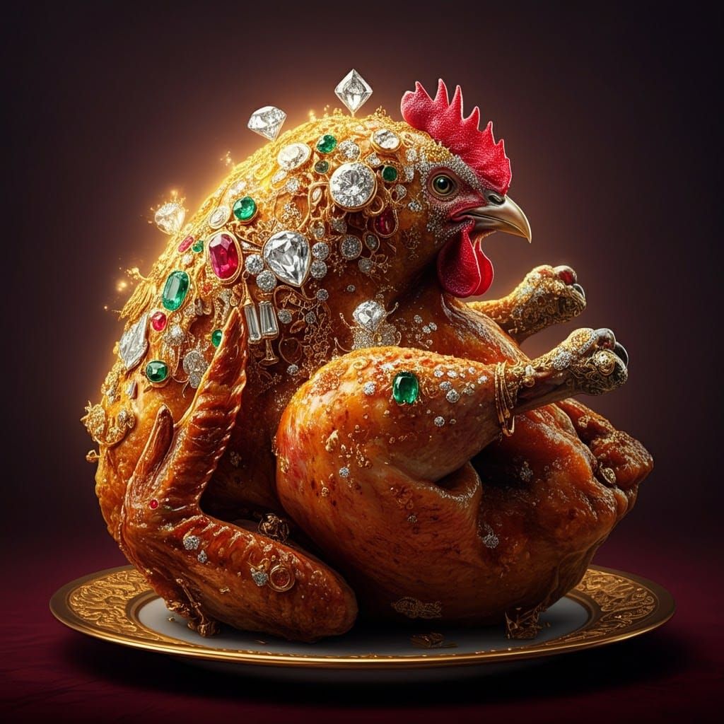 Gem-Encrusted Chicken: A Faberge-Inspired Fantasy Artifact