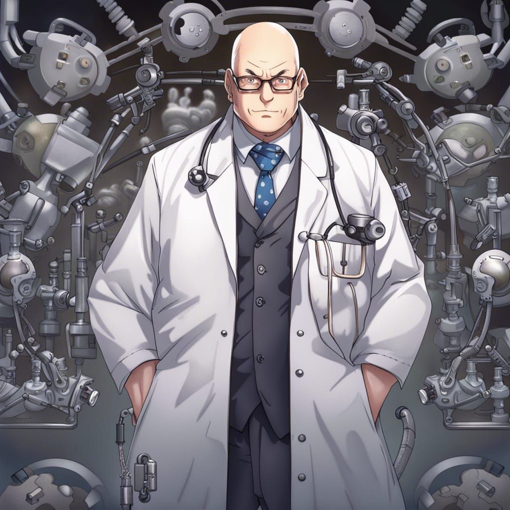 Cyborg Scientist Portrait in Anime Key Visual Style