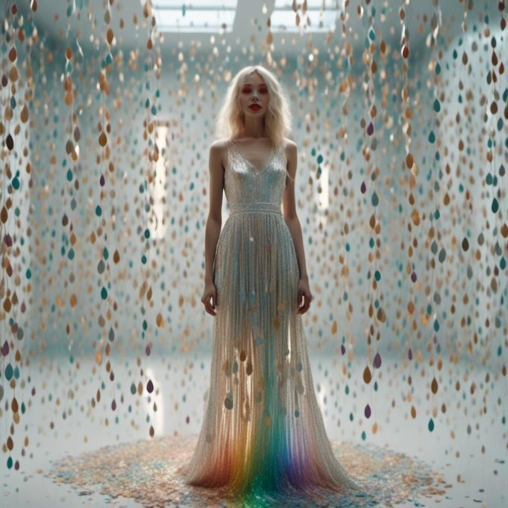 Rainbow Woman in Glittering Room: 3D Render