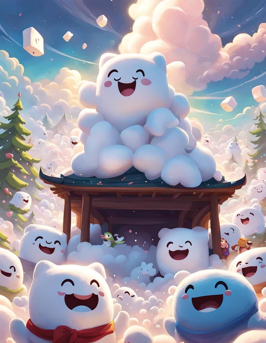 Marshmallow Creatures Engage in a Pillow Fight