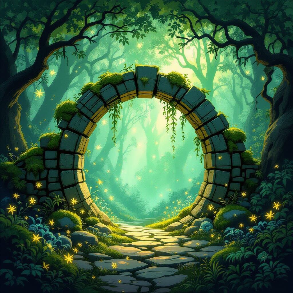 Bioluminescent Forest Archway in Fairytale Style