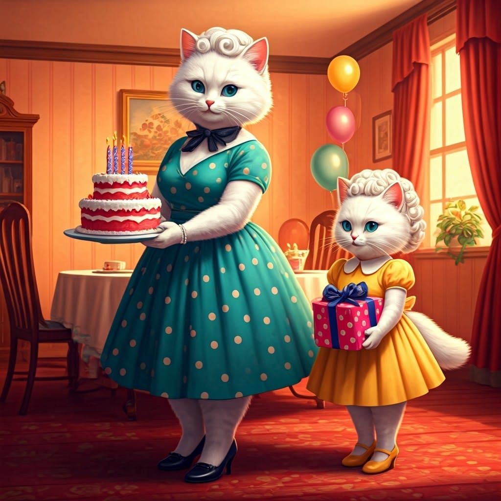 Animated Cat Birthday Party in Anime Style