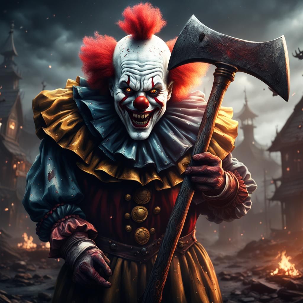 Menacing Clown with Axe: Detailed Matte Painting