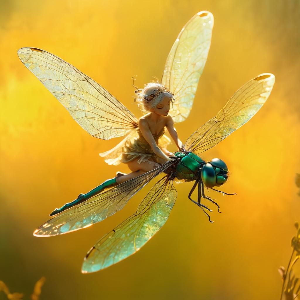 Iridescent Fairy Riding a Dragonfly, Fantasy Art
