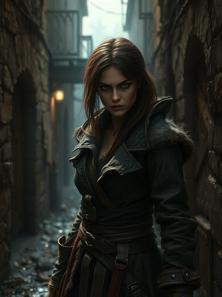 Medieval Thief in Ruined Alley, Photorealistic Style