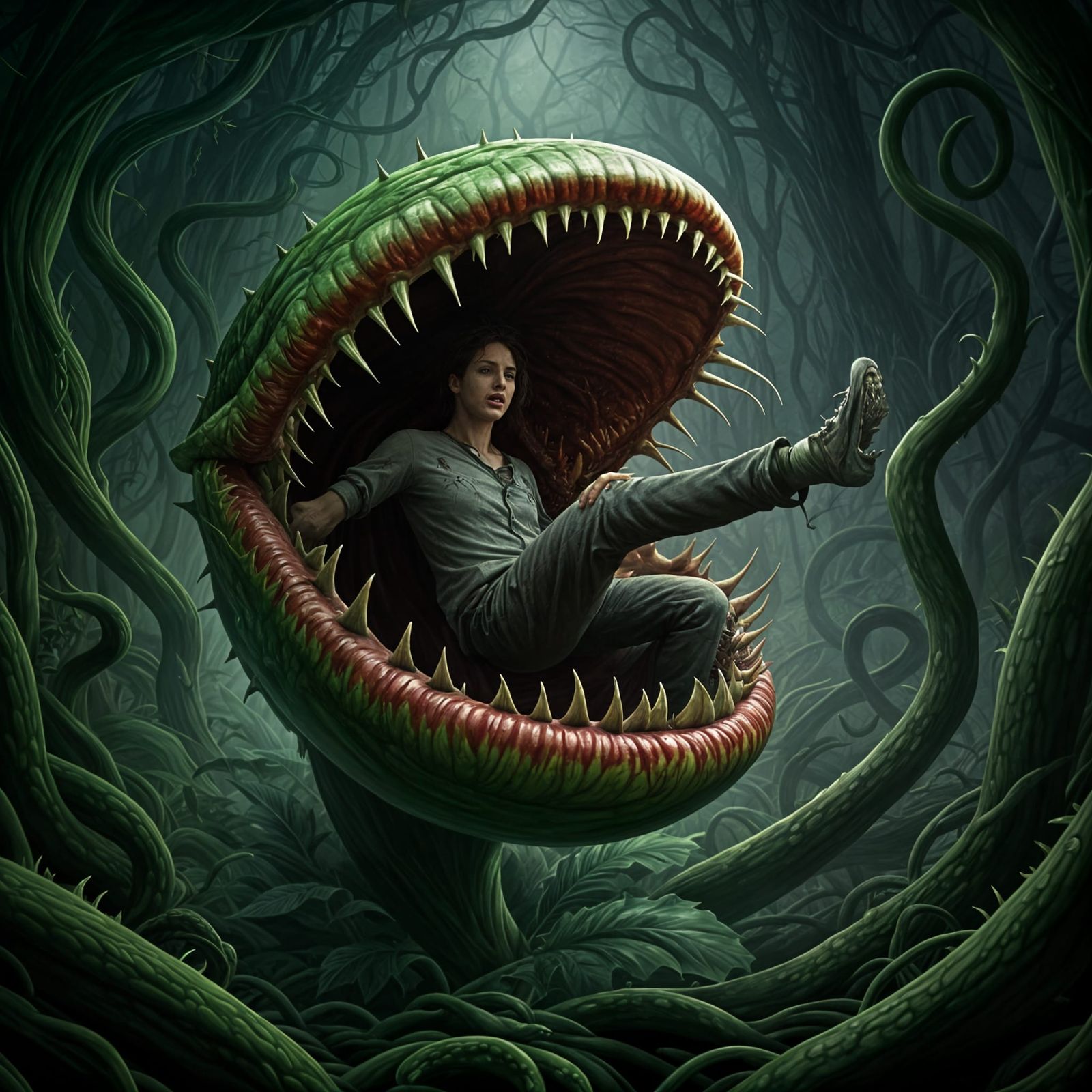 Man-Eating Plant Captures Victim in Gothic Horror Garden