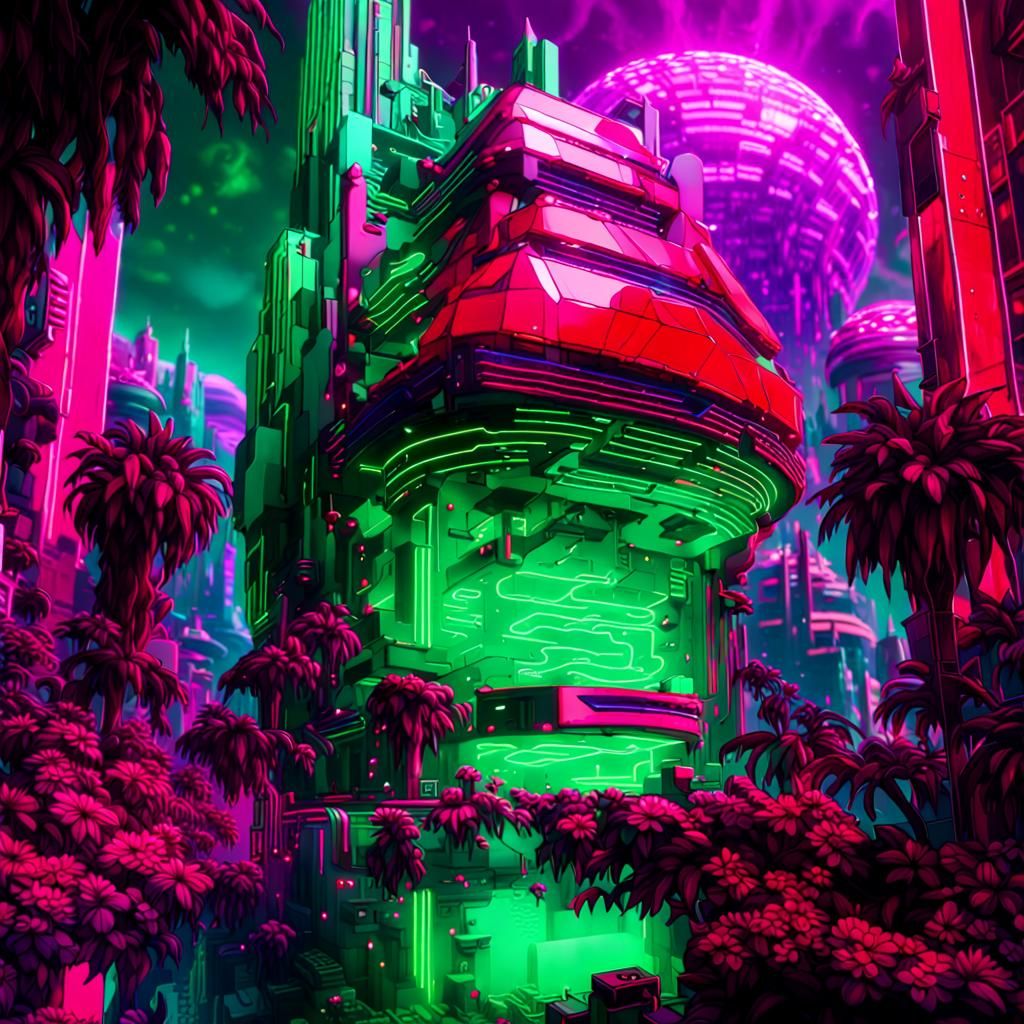 Futuristic Atlantis in Synthwave-Punk 3D Render