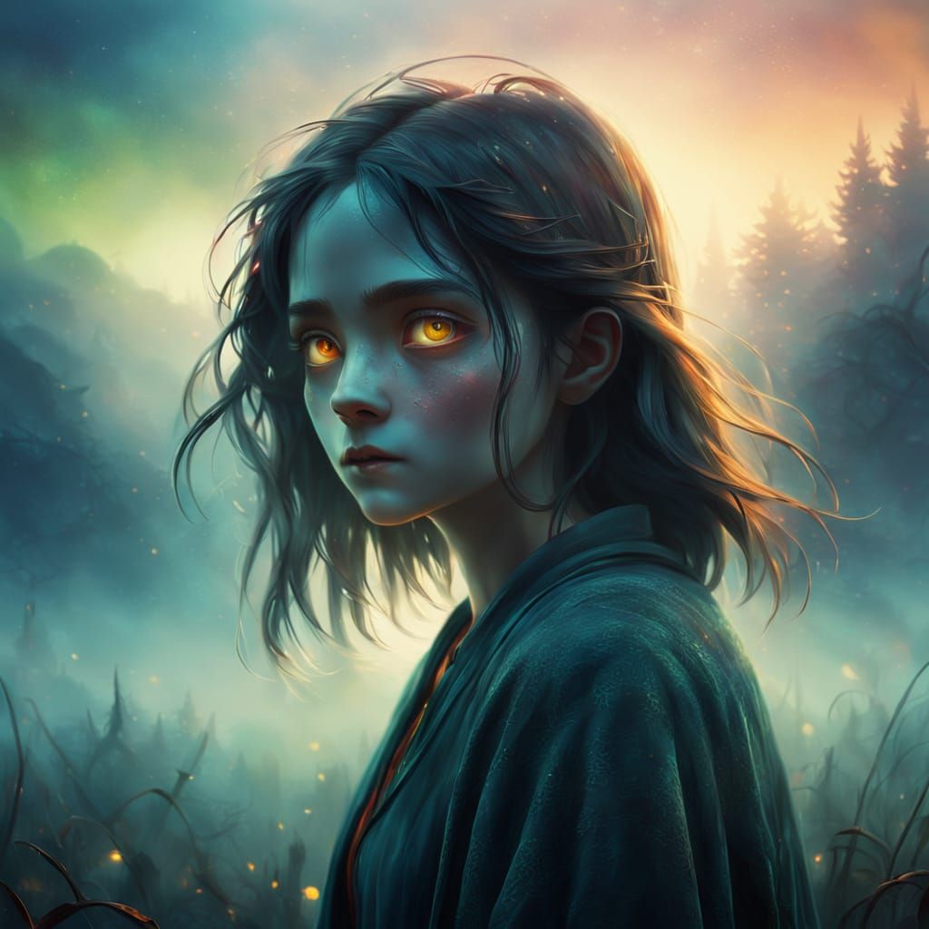 Mysterious Figure in Dreamlike Surrealist Painting