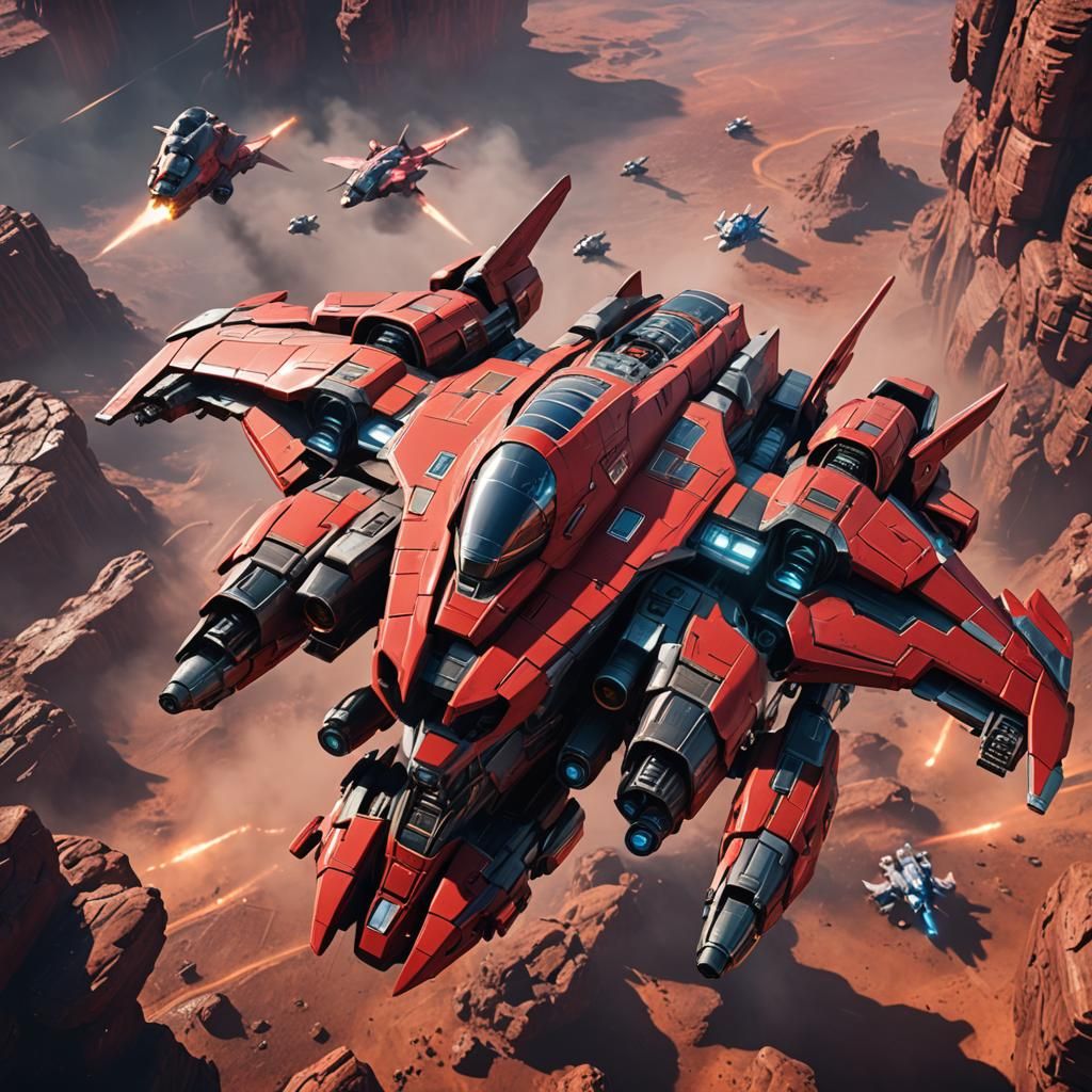 Red Space Ranger Fighter Jet in 3D