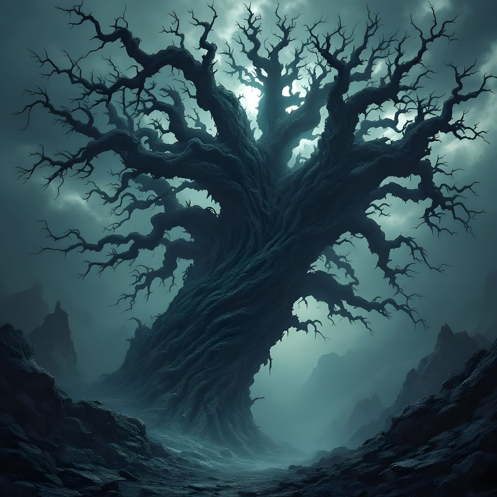Surrealist Tree of Emptiness in Endless Void