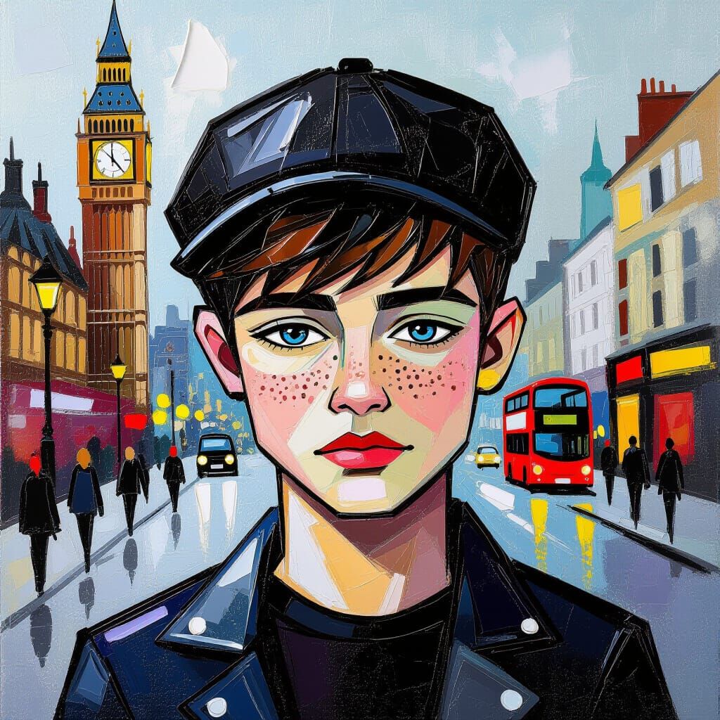 Ashpunk London: Boy with Cap in Impasto Style