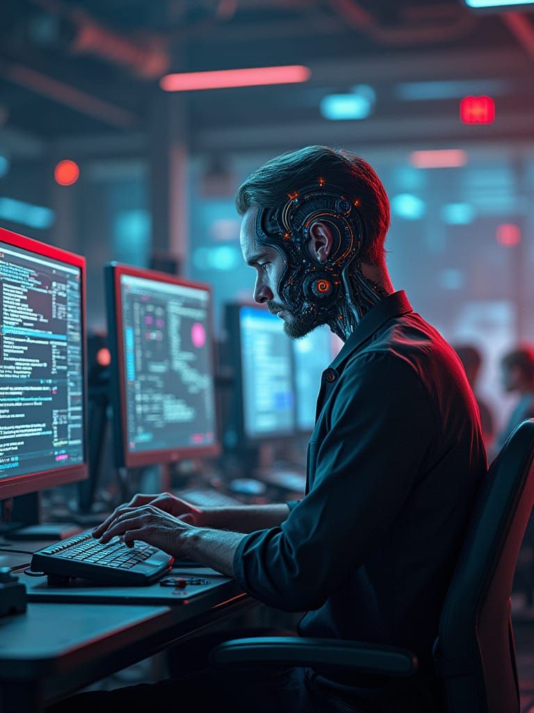 Man Creating AI in Futuristic Lab