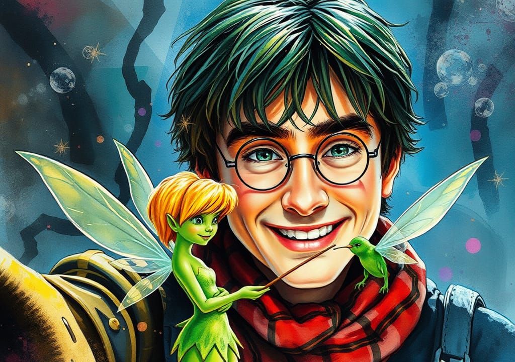 Harry Potter and Tinkerbell Selfie, Vivid Acrylic Portrait