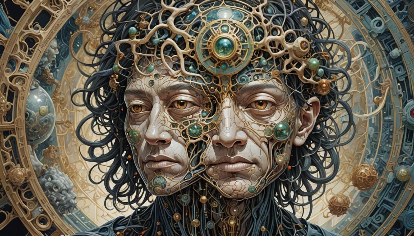 Surreal Taoist Monk with Tesseract Body and Fractal Details