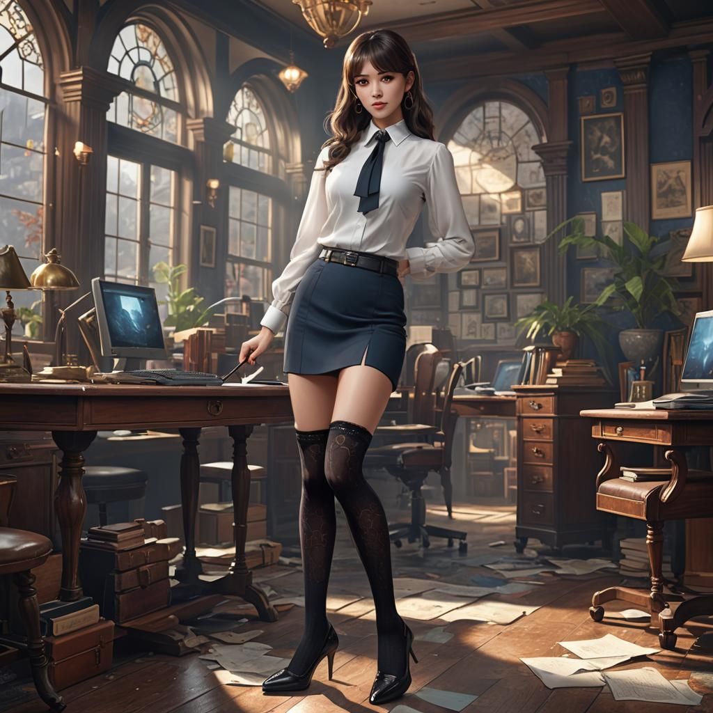 Secretary in High Heels: Detailed Digital Painting