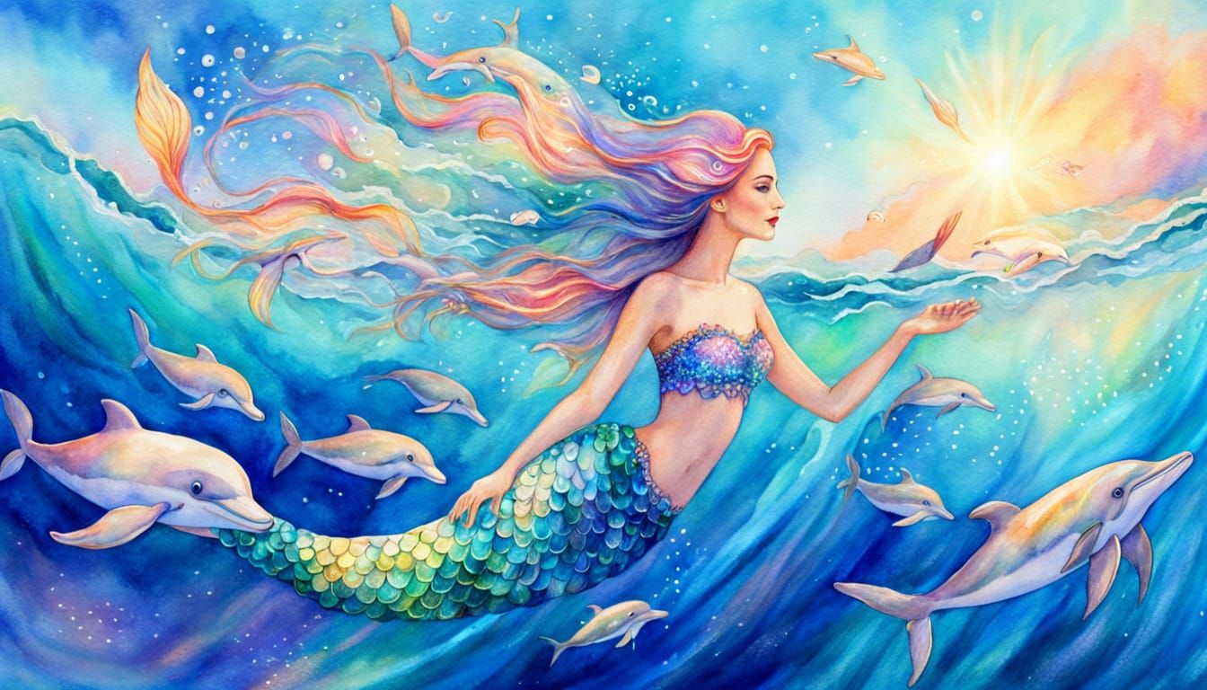 Mermaid and Fairy in Whimsical Watercolor Fantasy Art